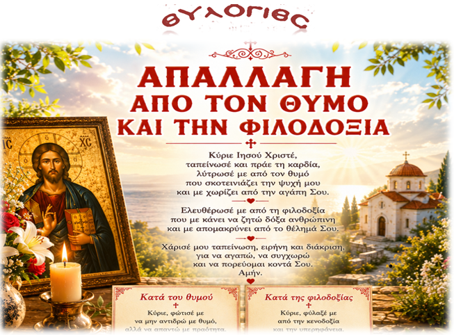 Προσευχή γιά την απαλλαγή απο το Θυμό και τη Φιλοδοξία